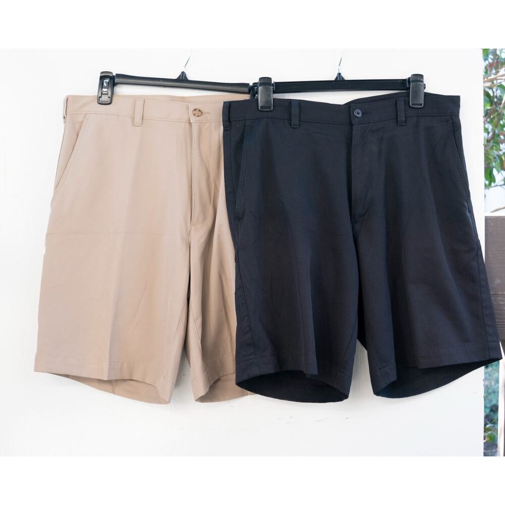 2 PGA Tour Casual  Flat Front Shorts Men's Size 34 Black and Khaki